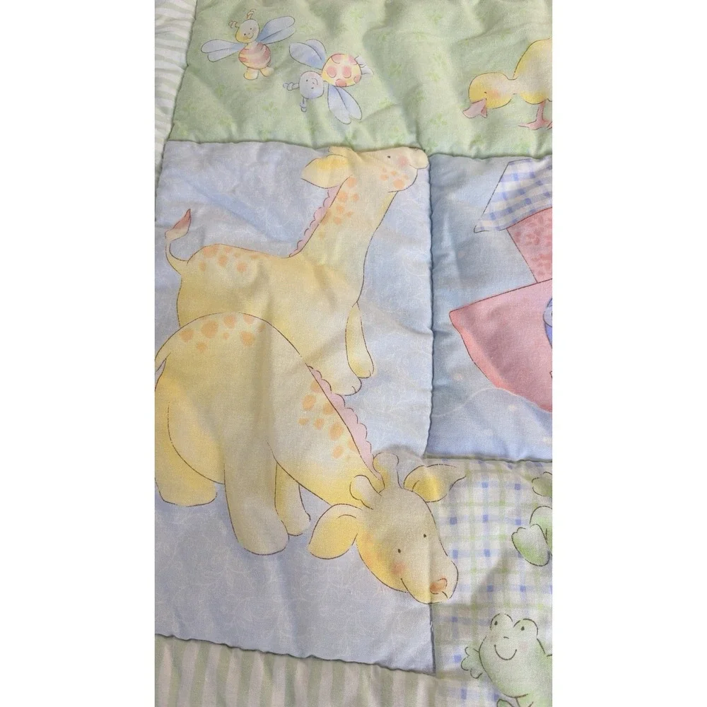 Vintage Baby Quilt Noah's Ark Animals Pastel Crib Quilt 40 x 30